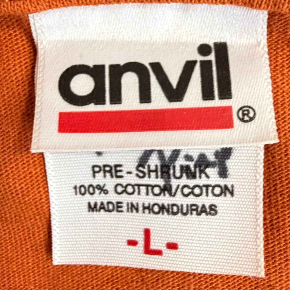 Anvil Mens Boomerang Express VBS 2009 Orange Graphic T-Shirt L Jesus 1 John 4:9 - Picture 3 of 5